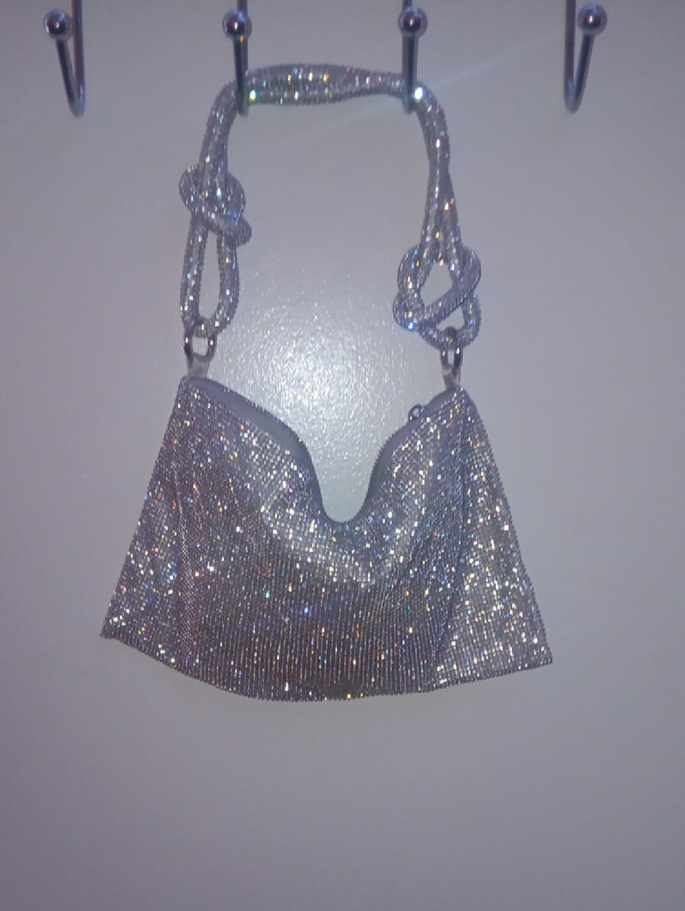 Silver Crystal-Embellished Evening Shoulder Bag